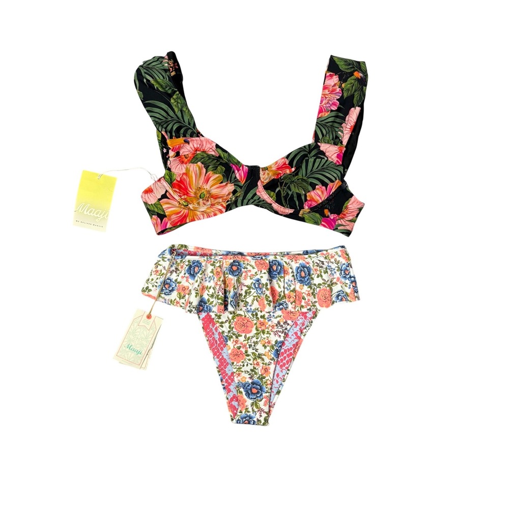Maaji Reversible Floral & Snakeskin 2pc Bikini Swimsuit Size Medium Cheeky Beach